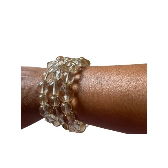 Womens/Teen Double Tier Necklace and Bracelet Wrap style Amber and clear beads - Picture 2 of 4